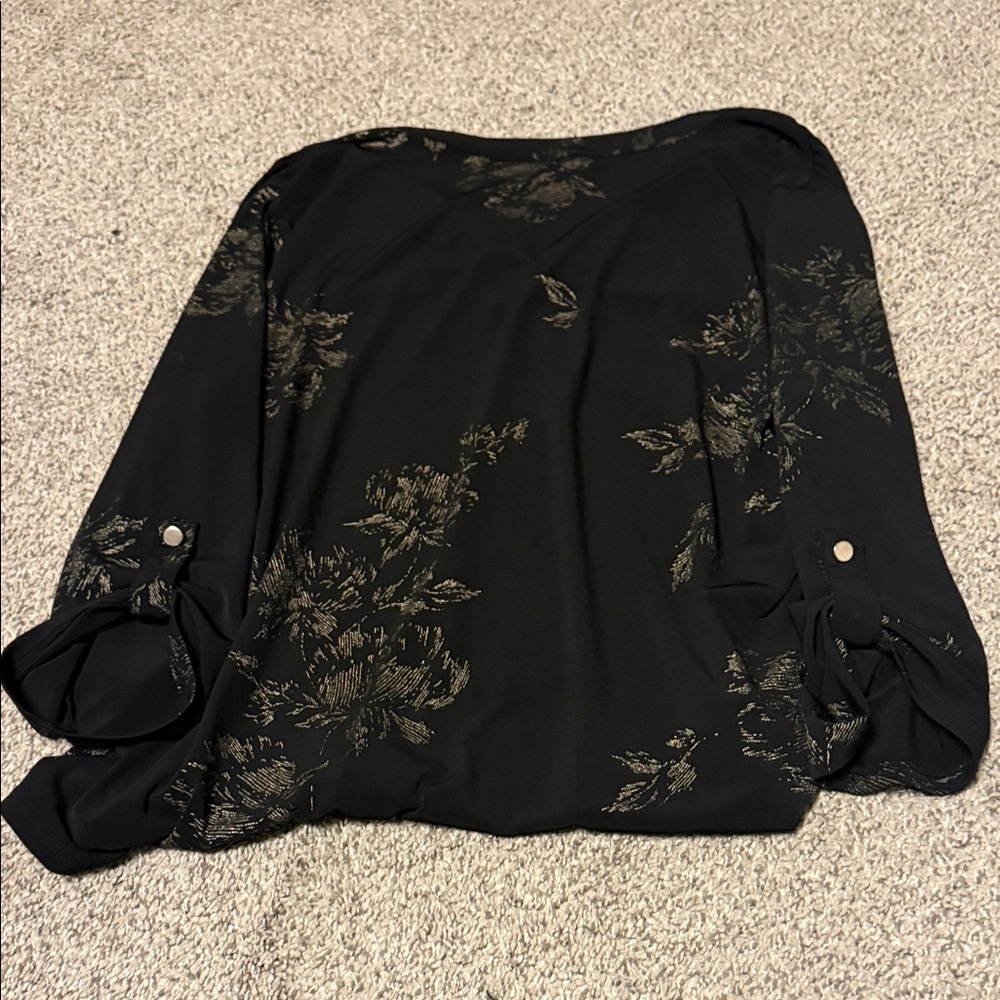 Enfocus Studio Black and Gold patterned Blouse top XL - Picture 4 of 8
